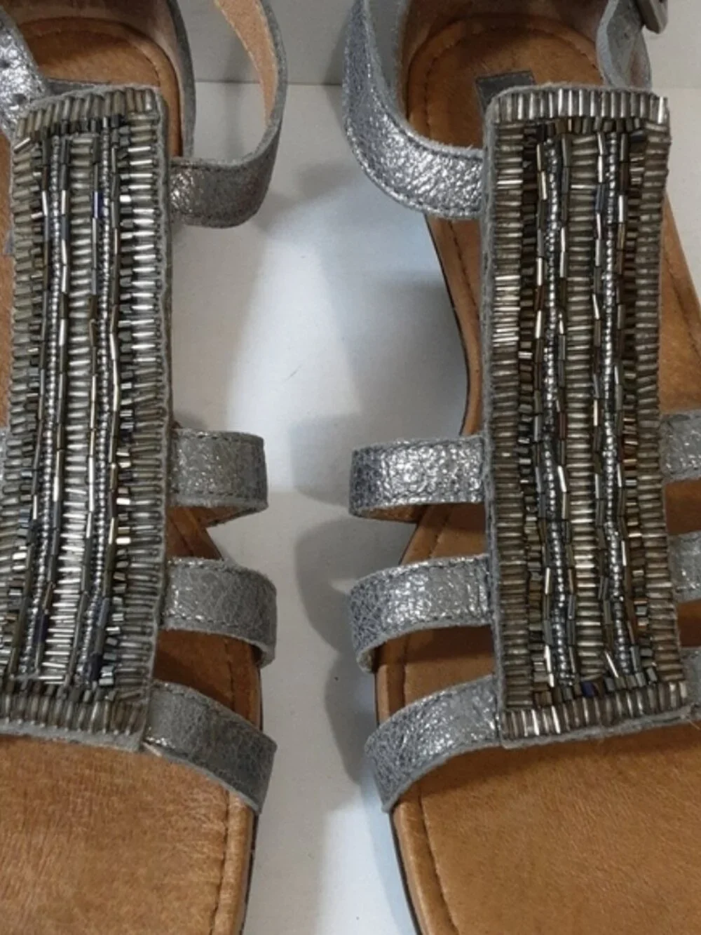 Nurture leather sandals  gladiator women 8 embellishments ankle gray boho casual